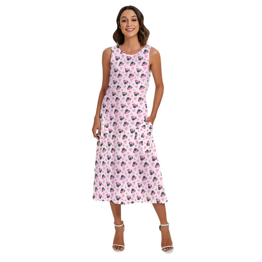 Watercolor Pink Bow Mouse Ears - Women’s Diagonal Pocket Midi Dress
