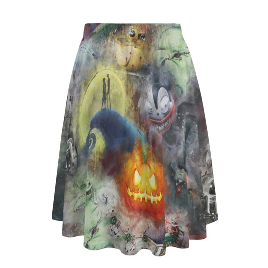 Watercolor Nightmare Town - Women’s Pocket Midi Skirt