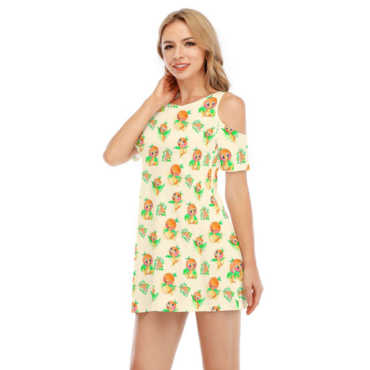 Citrus Charm Bird - Women's Cold Shoulder Cotton Dress