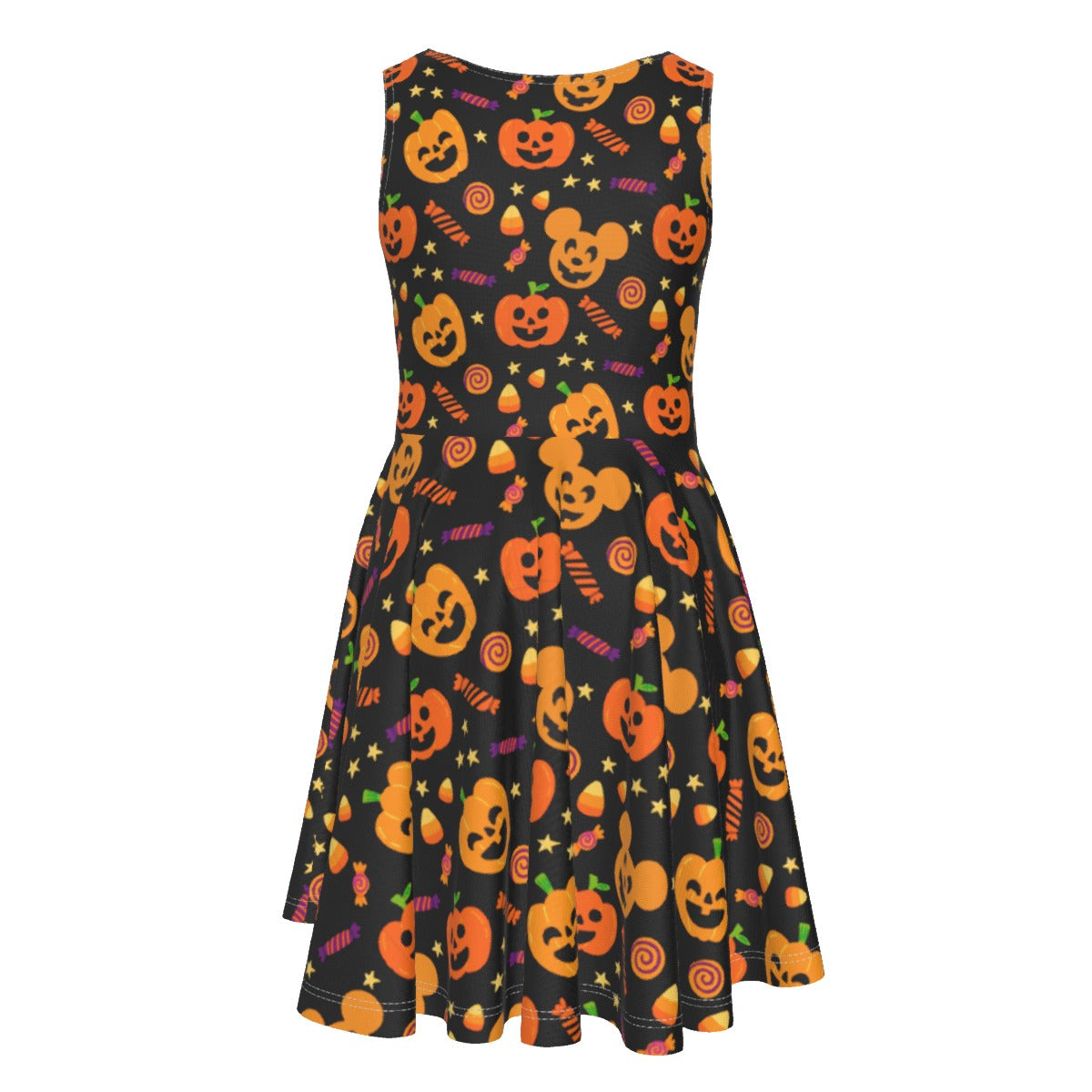 Cheerful Pumpkin Mouse Halloween- Kid's Sleeveless Skater Dress