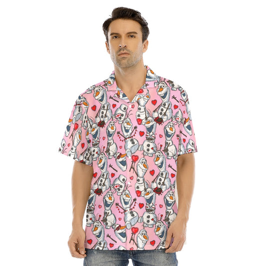 Sketched Snowman Valentine’s Day - Men's Hawaiian Button Up Shirt