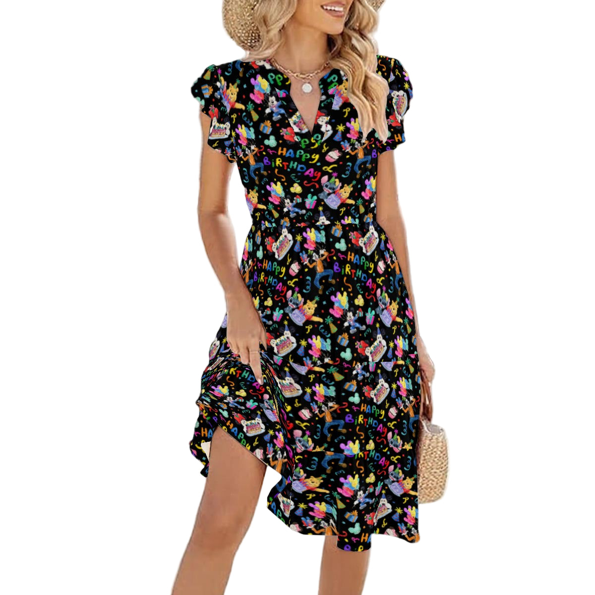 Happy Birthday Celebration - Women's Tiered Pocket Midi Dress