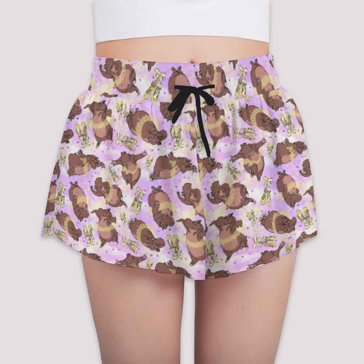 Ballerina Hippos - Girls’ Flowy Pocket Shorts