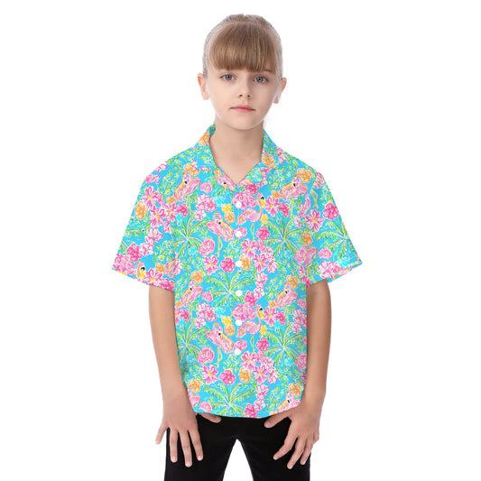 Flamingo Fiesta - Kid's Hawaiian Button Up Shirt