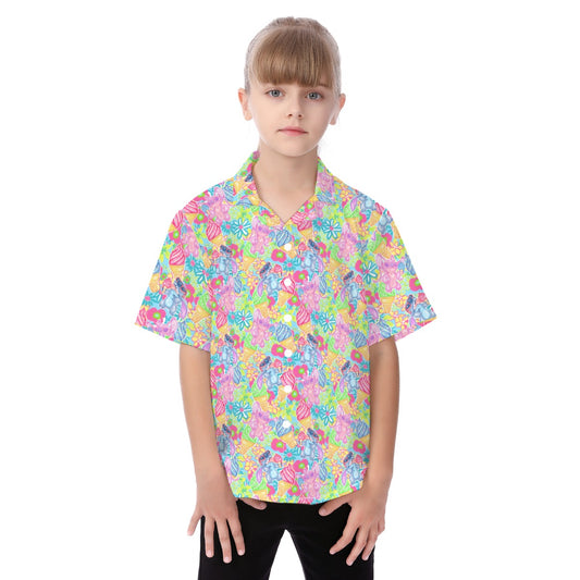 Neon Floral Summer Vibes - Kid's Hawaiian Button Up Shirt
