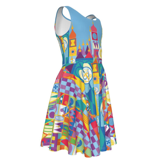 Whimsical World Facade- Kid's Sleeveless Skater Dress