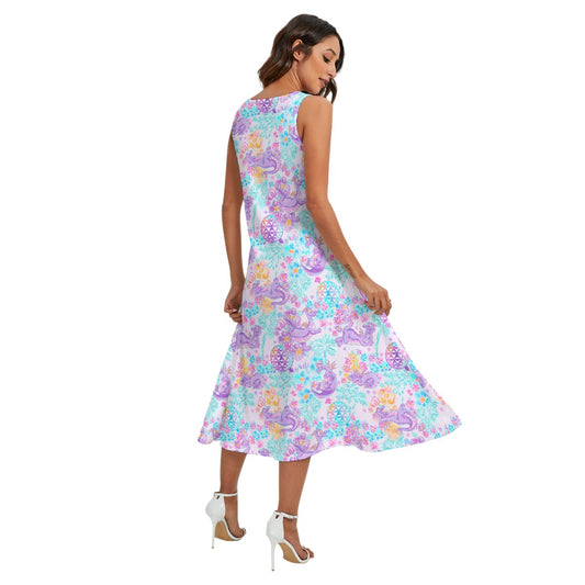 Purple Dragon Flower Power - Women’s Diagonal Pocket Midi Dress