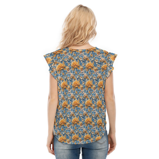 Regal Embroidered Royal Maiden - Women’s Flutter Sleeve Top