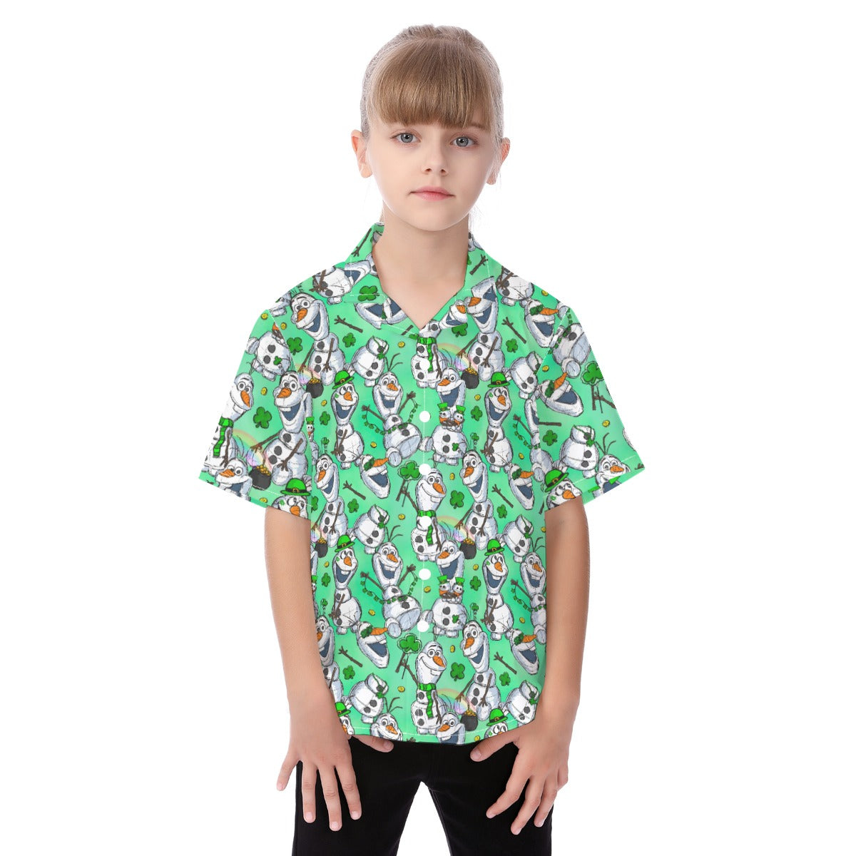 Sketched Snowman St. Patrick’s Day - Kid's Hawaiian Button Up Shirt