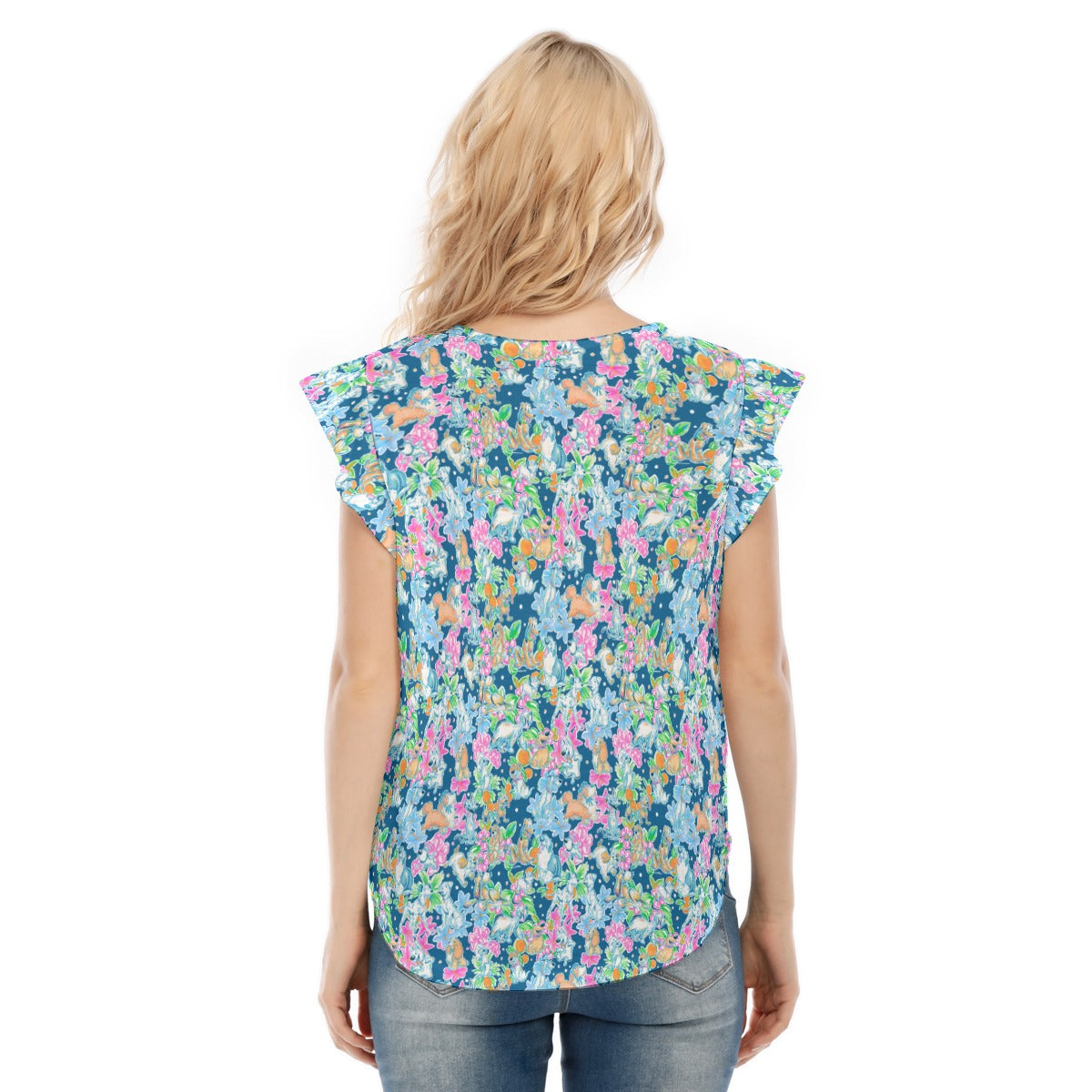 Tropical Paws & Petals - Beloved Dogs - Women’s Flutter Sleeve Top