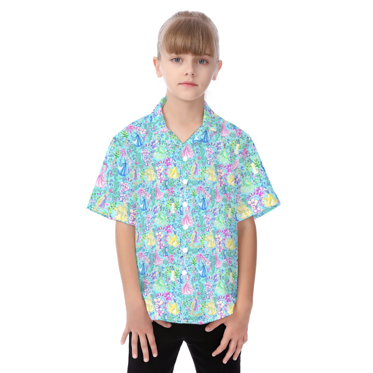 Bright Tropical Princess - Royal Garden Mashup - Kid's Hawaiian Button Up Shirt