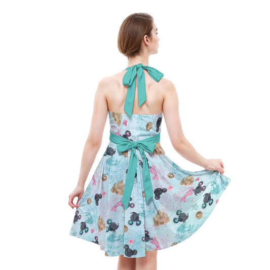 Watercolor Mermaid Mouse Ears - Women's Halter Vintage Pocket Dress