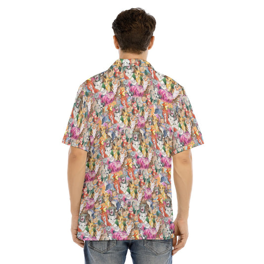 Whimsical Storybook Cats - Men's Hawaiian Button Up Shirt