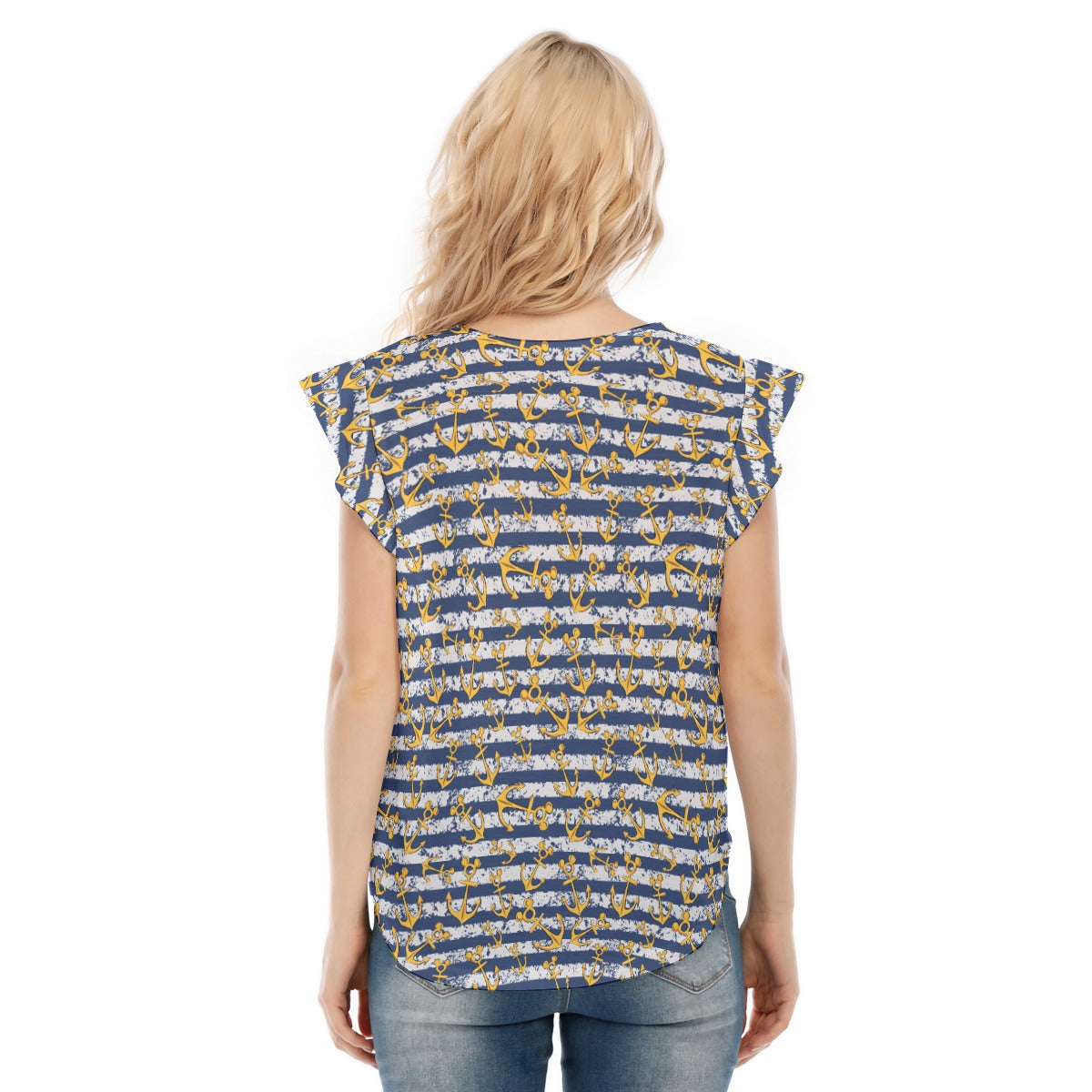 Nautical Mouse Ear Anchors - Women’s Flutter Sleeve Top