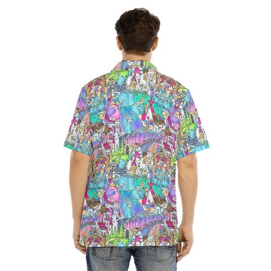 Glass Slipper Storybook Scenes - Men's Hawaiian Button Up Shirt