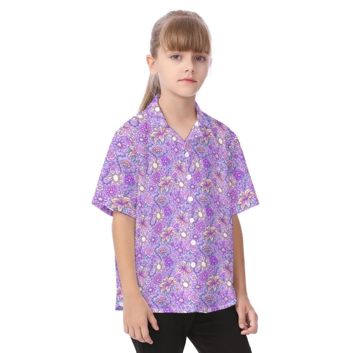 Fairytale Florals – Radiant Sunlight - Kid's Hawaiian Button Up Shirt
