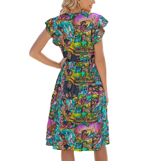 Ohana Island Storybook Scenes - Women's Tiered Pocket Midi Dress