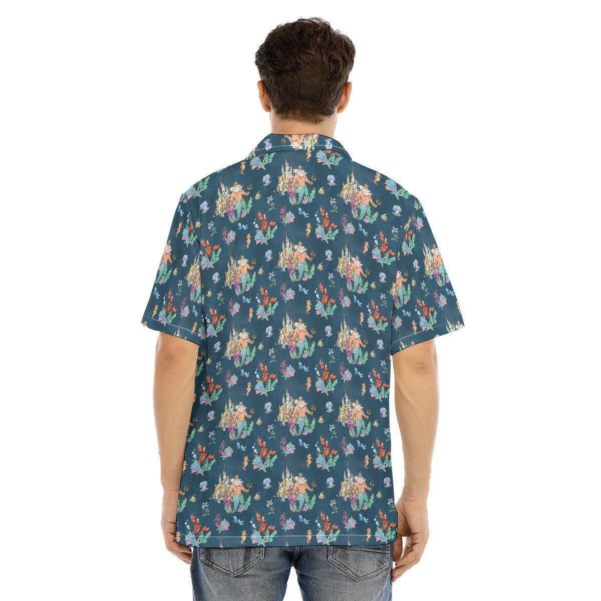 Whimsical Sea King and Crab - Men's Hawaiian Button Up Shirt