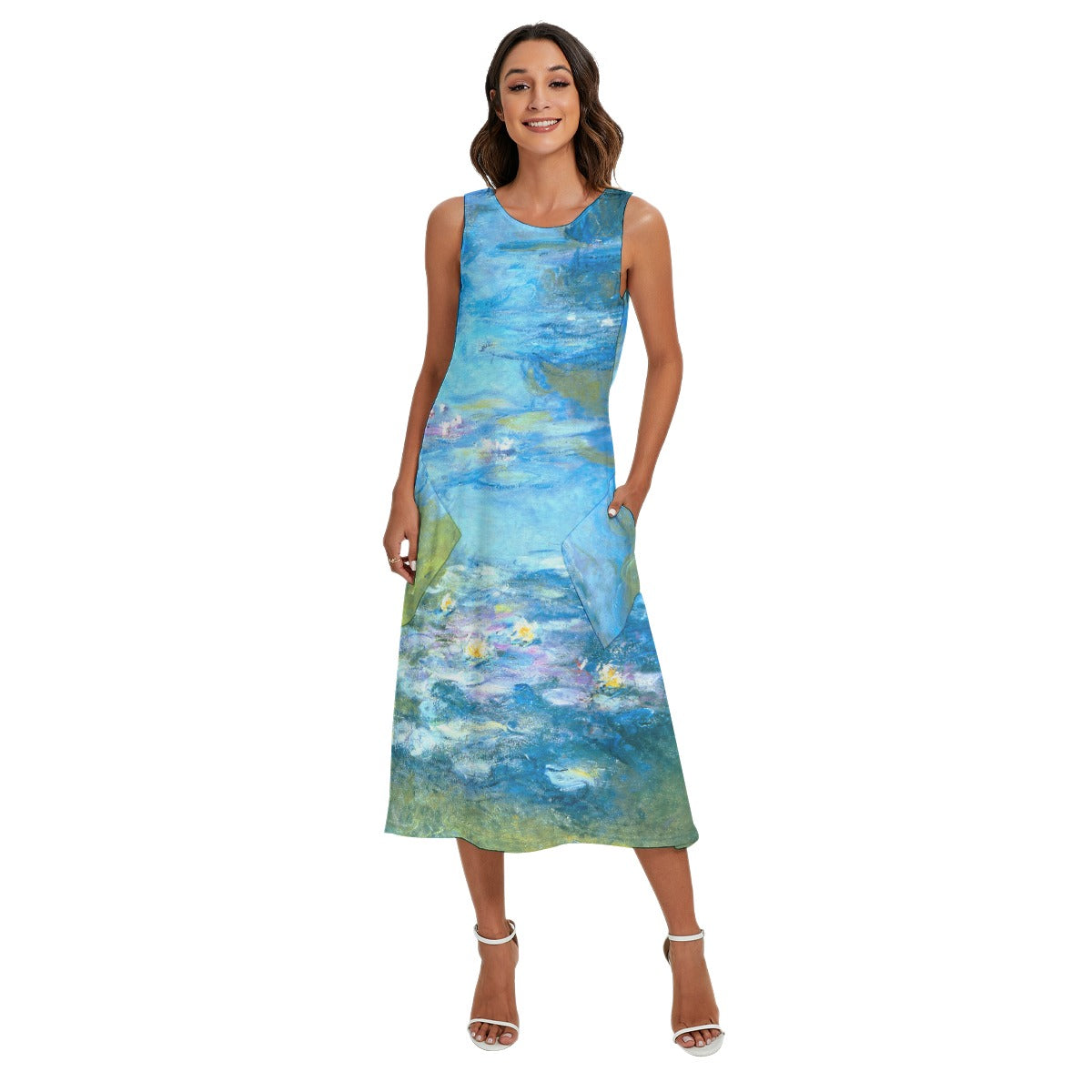 Monet Water Lillies - Women’s Diagonal Pocket Midi Dress