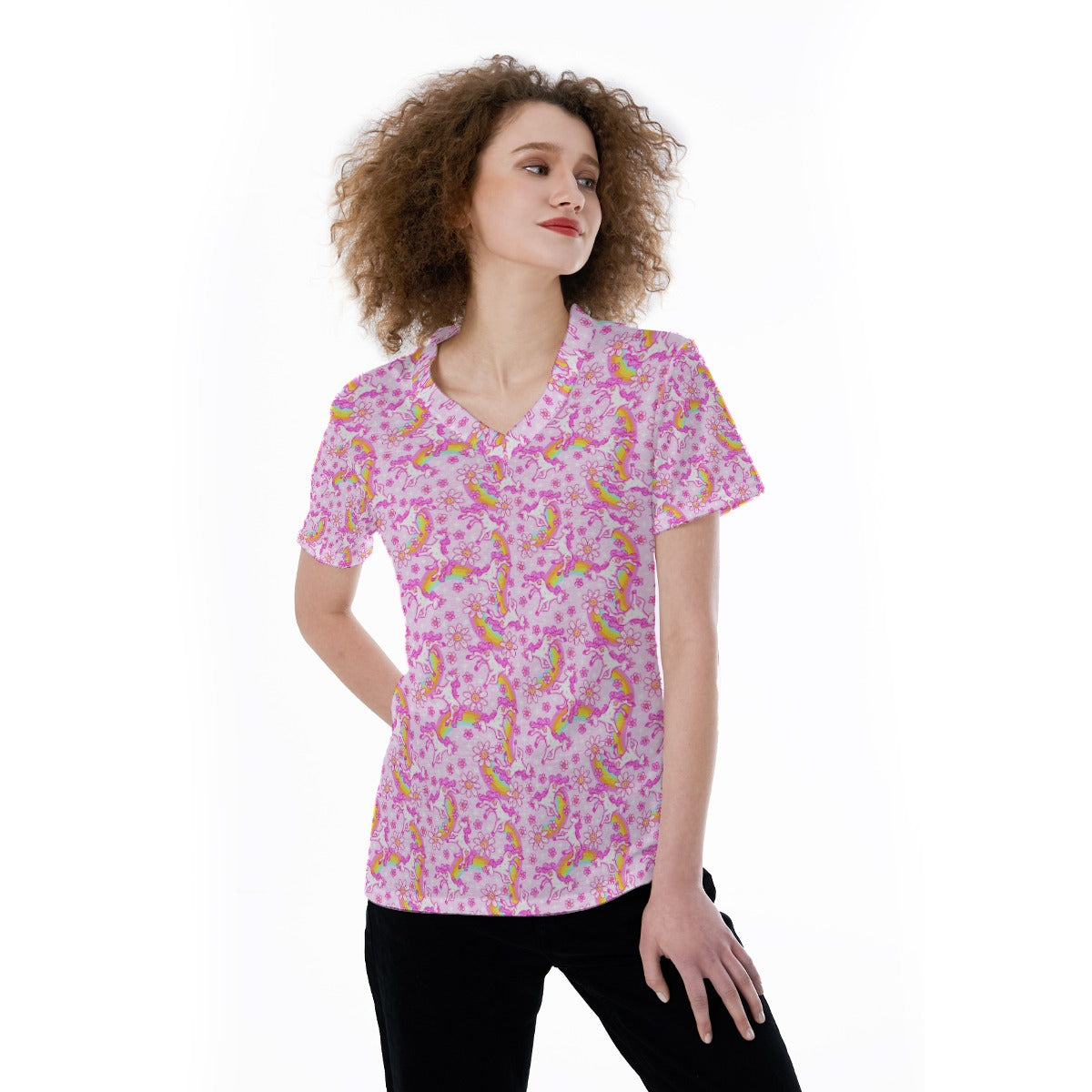 Unicorn Rainbows - Women's Short Sleeve V-Neck T-Shirt