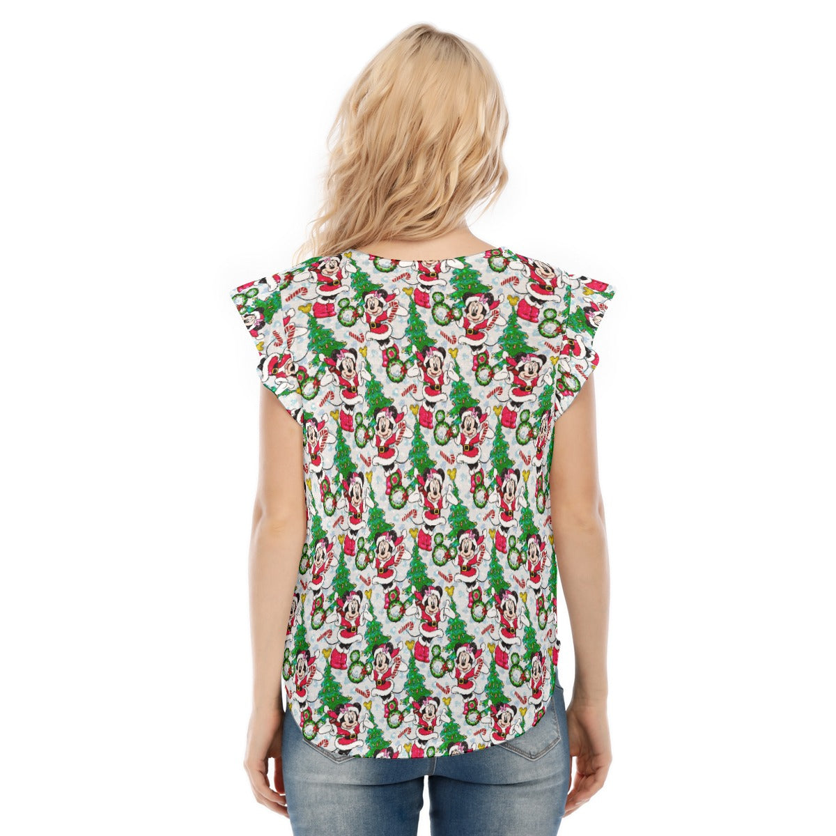 Santa Mouse with Sparkle - Women’s Flutter Sleeve Top
