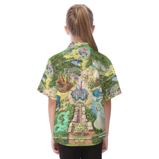 Colorful Theme Park Map - Kid's Hawaiian Button Up Shirt
