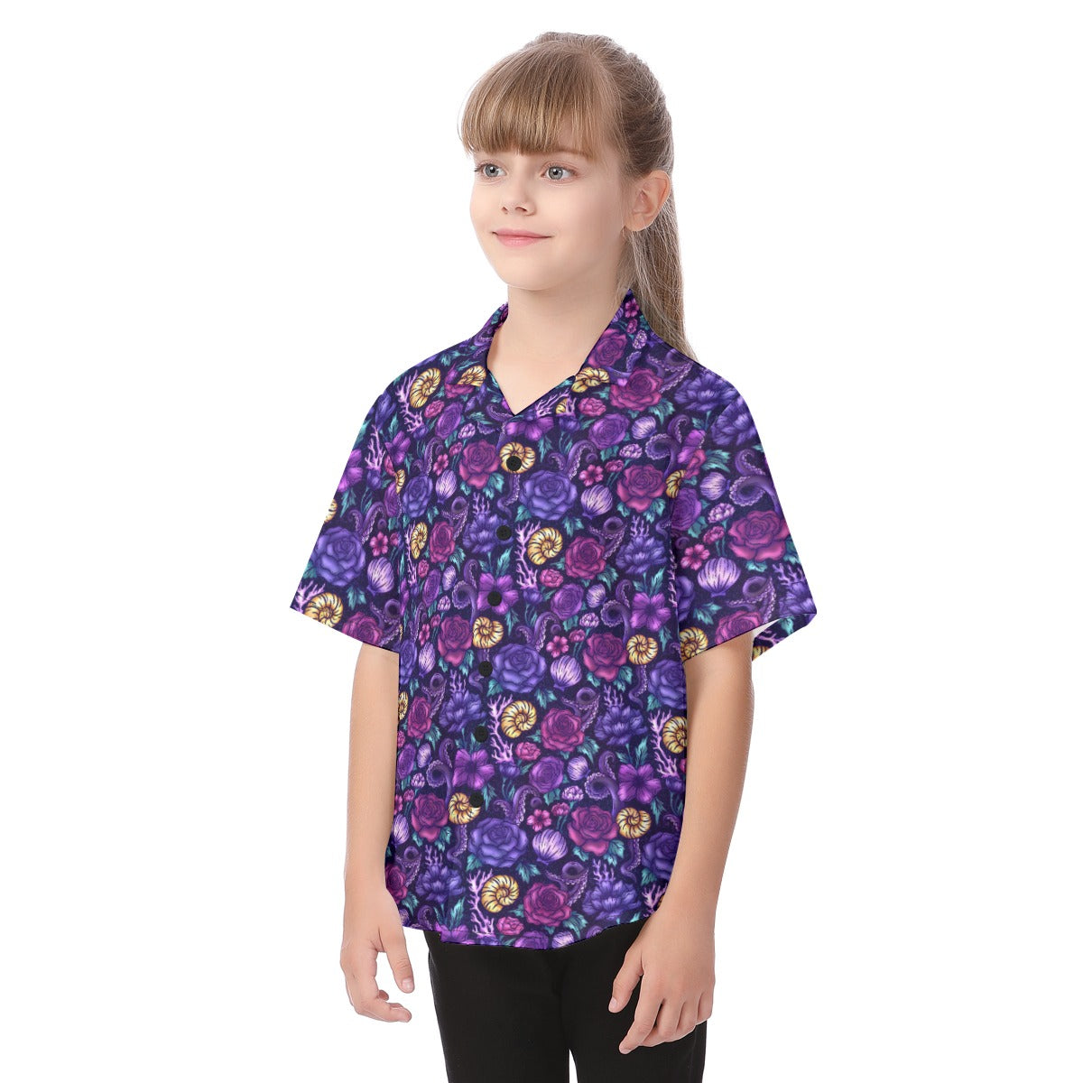 Fairytale Florals – Dark Sea Witch - Kid's Hawaiian Button Up Shirt
