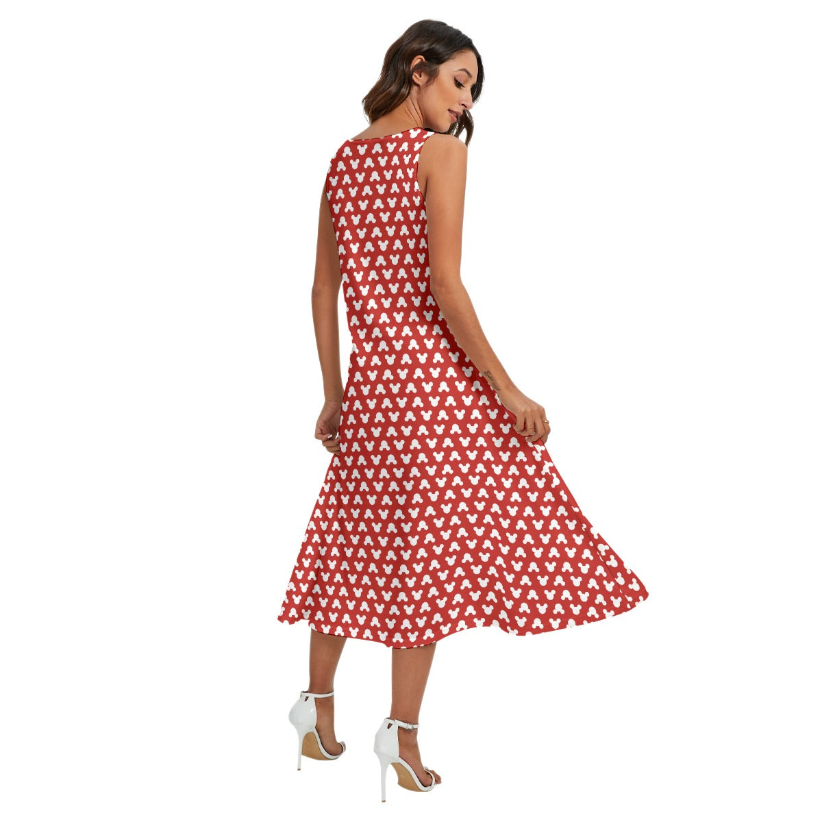 Playful Polka Dot Ears Red - Women’s Diagonal Pocket Midi Dress