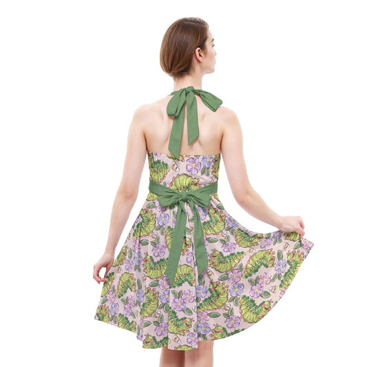 Cheerful Caterpillar Garden - Women's Halter Vintage Pocket Dress