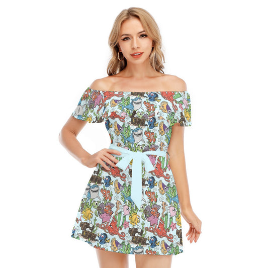 Fish Are Friends Reef - Women's Off-shoulder Ruffle Dress