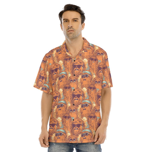 Retro Furry Friend Summer Vibes - Men's Hawaiian Button Up Shirt