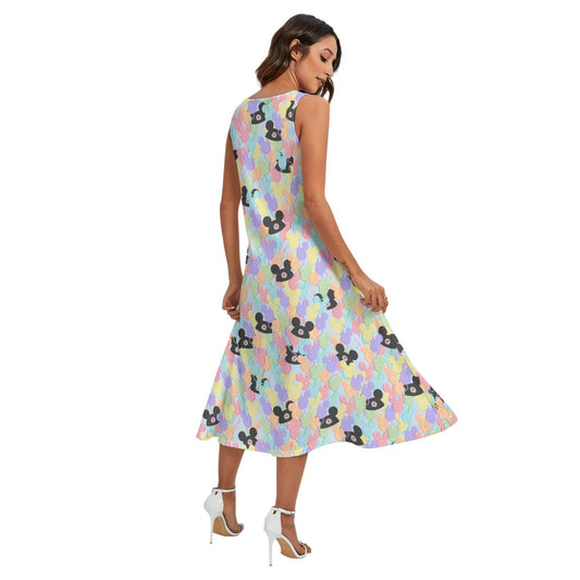 Pastel Mouse Ear Balloons - Women’s Diagonal Pocket Midi Dress