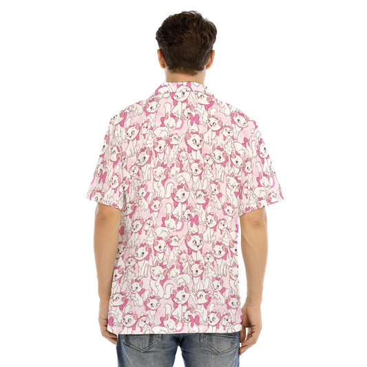 Sweet Kitten with Pink Bow - Men's Hawaiian Button Up Shirt