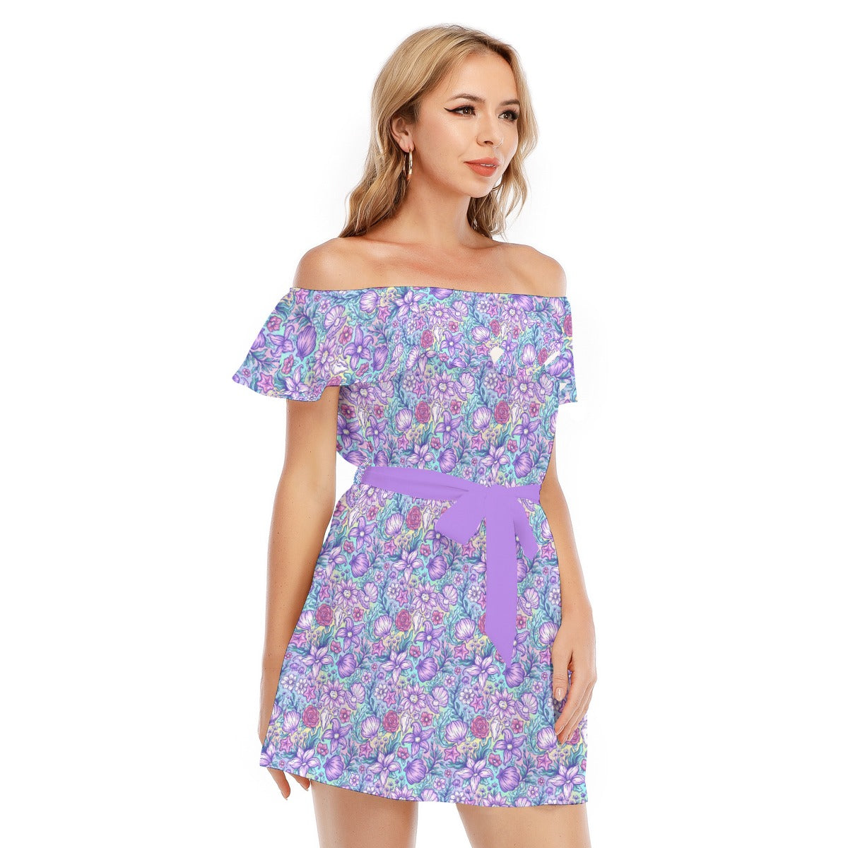 Fairytale Florals – Mermaid Princess - Women's Off-shoulder Ruffle Dress