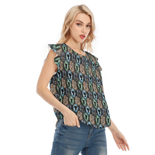 Starry Flight Silhouettes - Women’s Flutter Sleeve Top