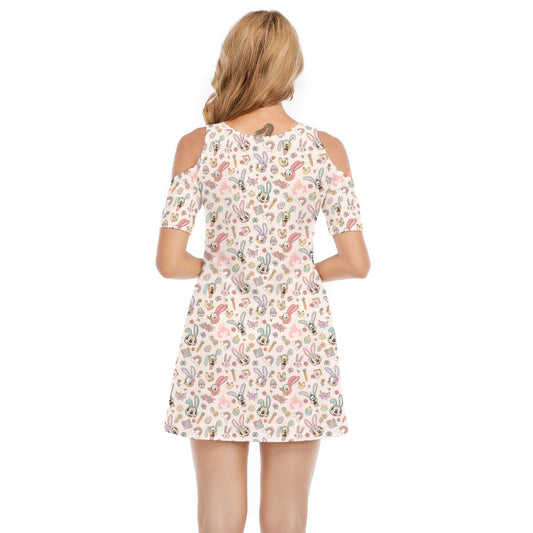 Springtime Friends Celebration Fun - Women's Cold Shoulder Cotton Dress