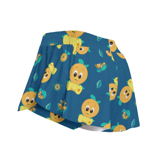 Cheerful Citrus Bird - Women's Flowy Pocket Shorts