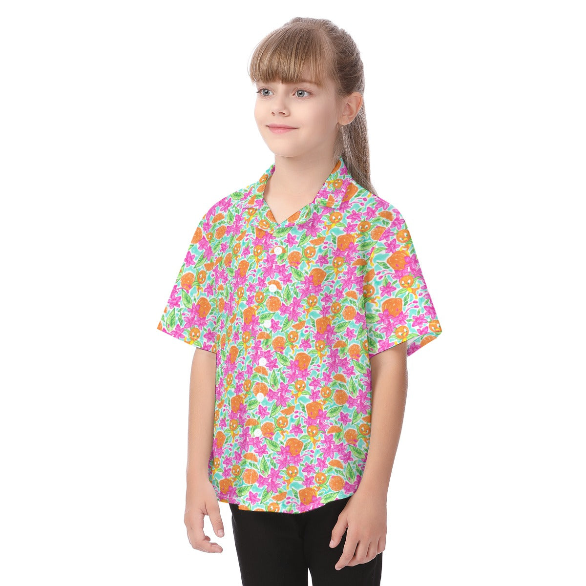 Tropical Citrus Bloom - Kid's Hawaiian Button Up Shirt