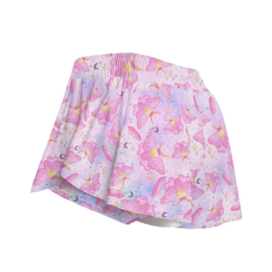 Pink Crystal Lunar Moths - Women's Flowy Pocket Shorts