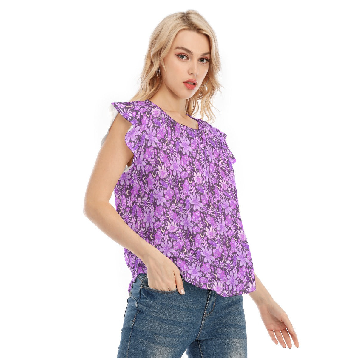 Purple Crystal Moths - Women’s Flutter Sleeve Top