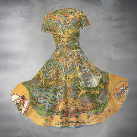 Vintage Theme Park Map - Women's V-Neck Ruched Midi Dress