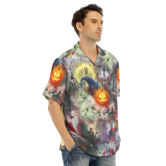 Watercolor Nightmare Town - Men's Hawaiian Button Up Shirt