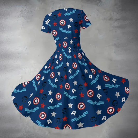 American Superhero - Women's V-Neck Ruched Midi Dress