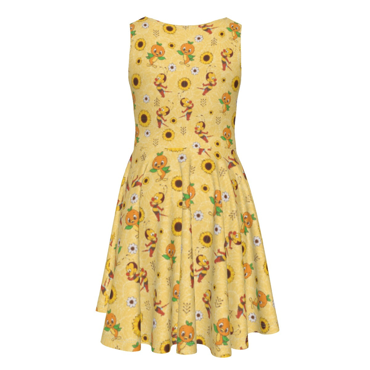 Cheerful Bee & Citrus Bird- Kid's Sleeveless Skater Dress