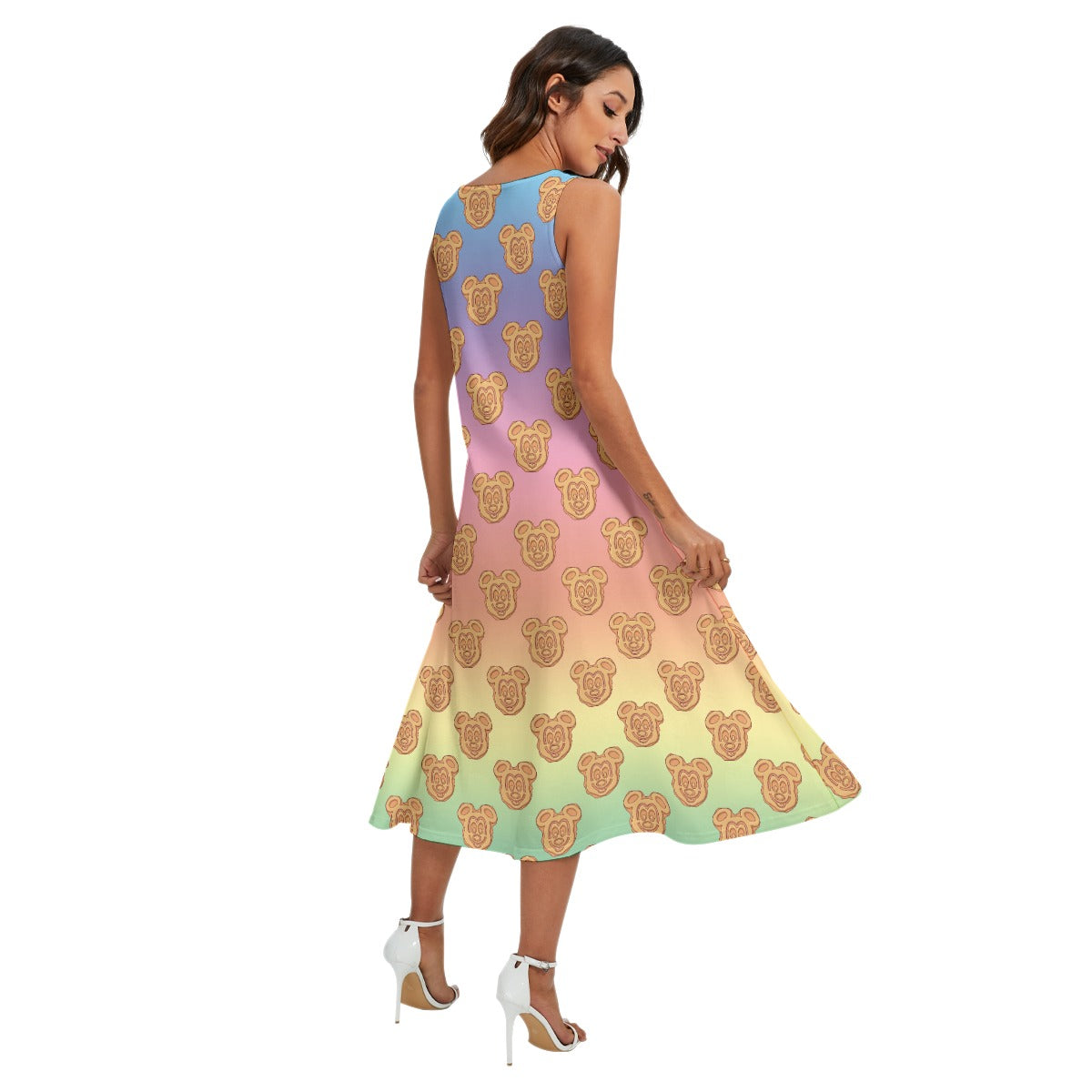 Rainbow Mouse Waffles - Women’s Diagonal Pocket Midi Dress