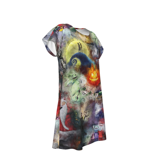 Watercolor Nightmare Town - Women's T-Shirt Dress