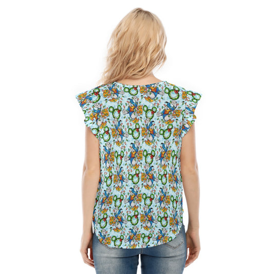 Duck’s Holiday Lights Tangle - Women’s Flutter Sleeve Top