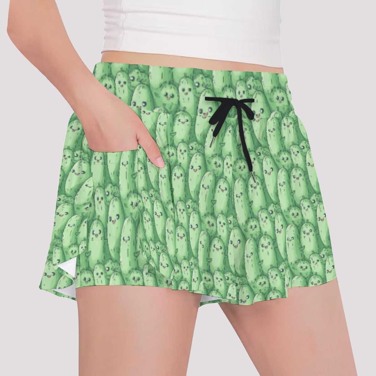 Kawaii Pickle Party - Girls’ Flowy Pocket Shorts