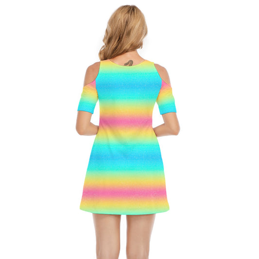 Rainbow Ombre - Women's Cold Shoulder Cotton Dress
