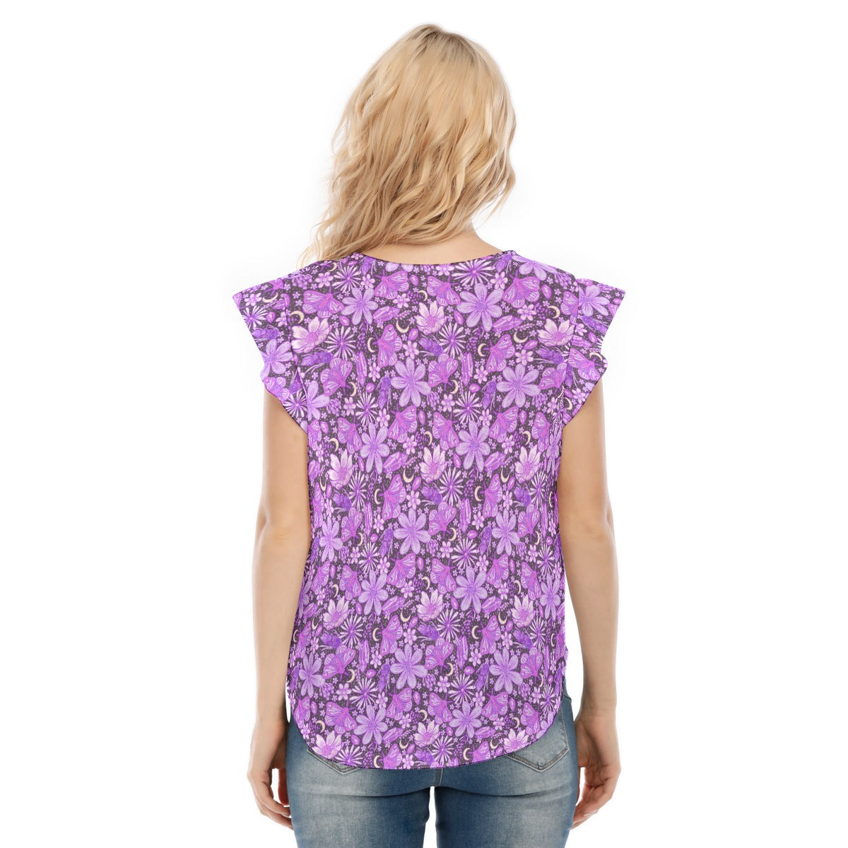 Purple Crystal Moths - Women’s Flutter Sleeve Top